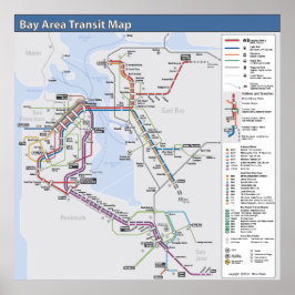 Bay Area Transit Map met gedetailleerde regels Poster