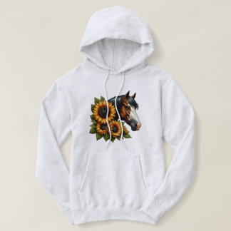 Bay Bald Gezicht Verf Paard met Zonnebloemen Hoodie