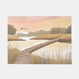 Bay Boardwalk | Airy Coastal Watercolor Painting Deurmat