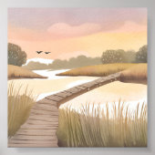 Bay Boardwalk | Lichte Kust Aquarel Schilderij Poster (Voorkant)