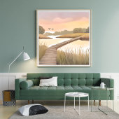 Bay Boardwalk | Lichte Kust Aquarel Schilderij Poster