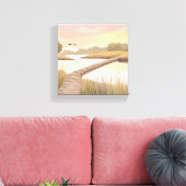Bay Boardwalk | Lichte Kust Waterverfschilderij Canvas Afdruk (Insitu (Woonkamer))