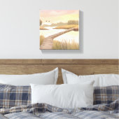 Bay Boardwalk | Lichte Kust Waterverfschilderij Canvas Afdruk (Insitu (Slaapkamer))