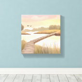 Bay Boardwalk | Lichte Kust Waterverfschilderij Canvas Afdruk (Insitu (Houten vloer))
