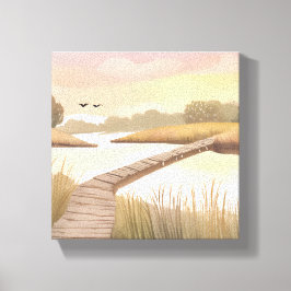Bay Boardwalk | Lichte Kust Waterverfschilderij Canvas Afdruk
