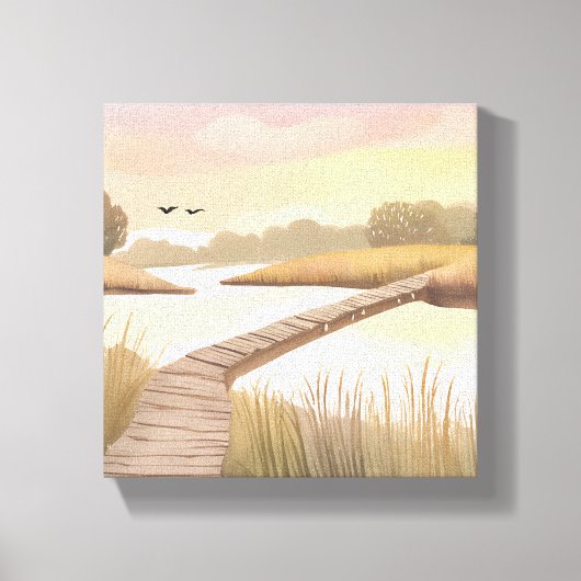 Bay Boardwalk | Lichte Kust Waterverfschilderij Canvas Afdruk (Voorkant)