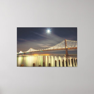 Bay Bridge bij nacht met de maan Canvas Afdruk