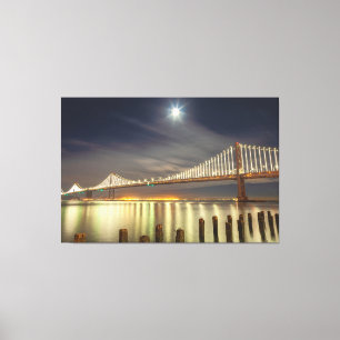 Bay Bridge 's Nachts Met Maan Canvas Afdruk