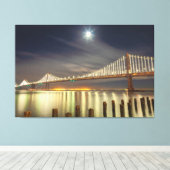 Bay Bridge 's Nachts Met Maan Canvas Afdruk (Insitu (Houten vloer))