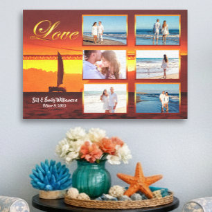 Bay Bridge Zonsondergang Zeilboot Liefde Collage 1 Canvas Afdruk