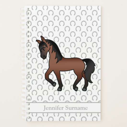 Bay Bruine Cartoon Dravende Paard & Aangepaste Tek Planner (Voorkant)