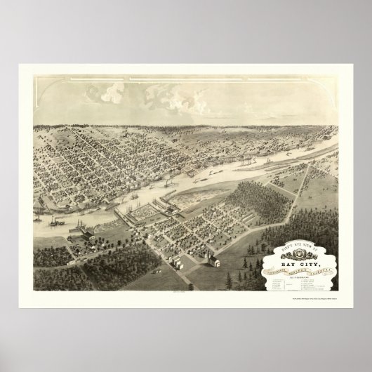Bay City, MI Panoramic Map - 1867 Poster (Voorkant)