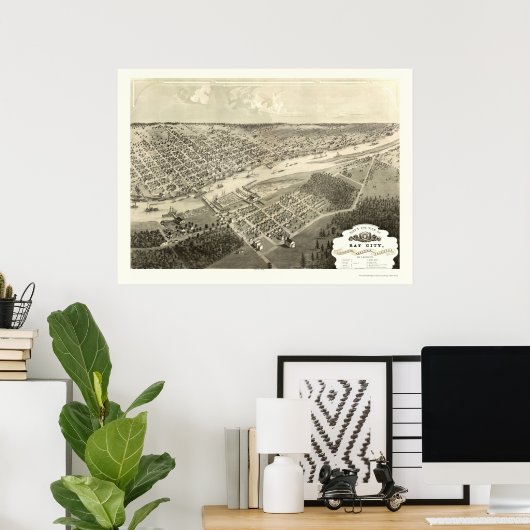 Bay City, MI Panoramic Map - 1867 Poster (Thuiskantoor)
