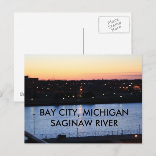 BAY CITY, MICHIGAN SAGINAW RIVER POST KAART (Voorkant / Achterkant)
