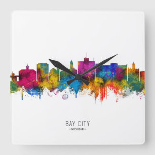 Bay City Michigan Silhouet Vierkante Klok