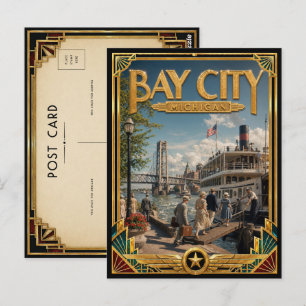 Bay City Michigan Vintage Art Deco Gouden Tijdperk Briefkaart