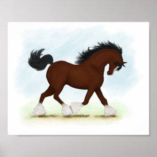Bay Clydesdale Horse Draft Breed Equestrian Poster
