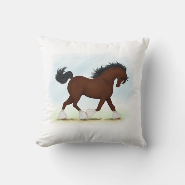 Bay Clydesdale Horse Kussen (Voorkant)