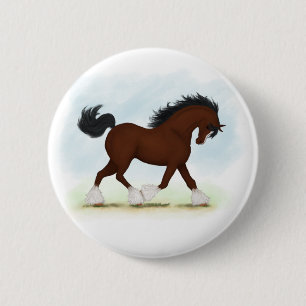 Bay Clydesdale Horse Ronde Button 5,7 Cm