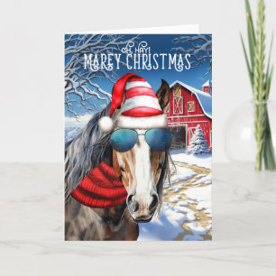 Bay Draft Paard Grappig MAREy Kerstmis Feestdagen Kaart