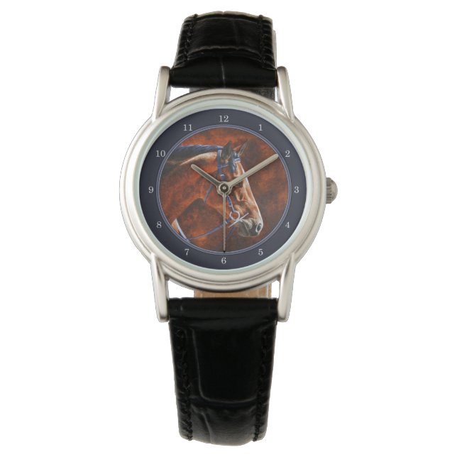Bay Hanoverian Horse Slate Grey Horloge (Voorkant)