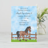 Bay Horse and Flowers verjaardagsuitnodiging Kaart (Staand voorkant)