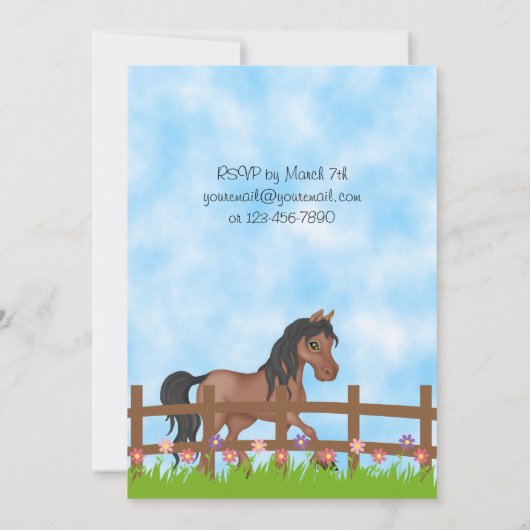 Bay Horse and Flowers verjaardagsuitnodiging Kaart (Achterkant)