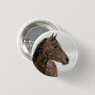 Bay Horse houdt zich op een zachtjes vallende snee Ronde Button 3,2 Cm