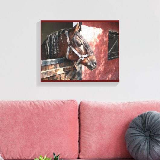 Bay Horse in een onbuigzame zonsondergang Canvas Afdruk (Insitu (Woonkamer))