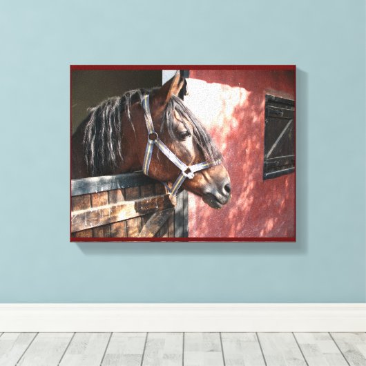 Bay Horse in een onbuigzame zonsondergang Canvas Afdruk (Insitu (Houten vloer))