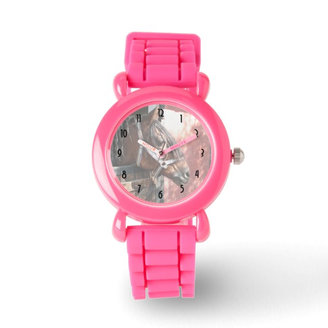  Bay Horse in een onbuigzame zonsondergang Horloge (Voorkant)