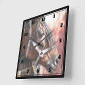 Bay Horse in een onbuigzame zonsondergang Vierkante Klok (Hoek)