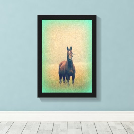 Bay Horse in een veld Canvas Afdruk (Insitu (Houten vloer))