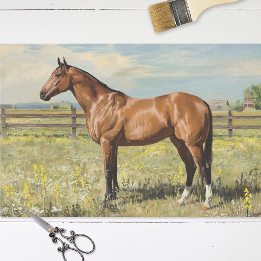 Bay Horse in een weiland schilderij Decoupage Tissuepapier