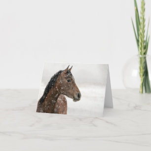 Bay Horse in Falling Snow, Persoonlijk bericht Feestdagen Kaart