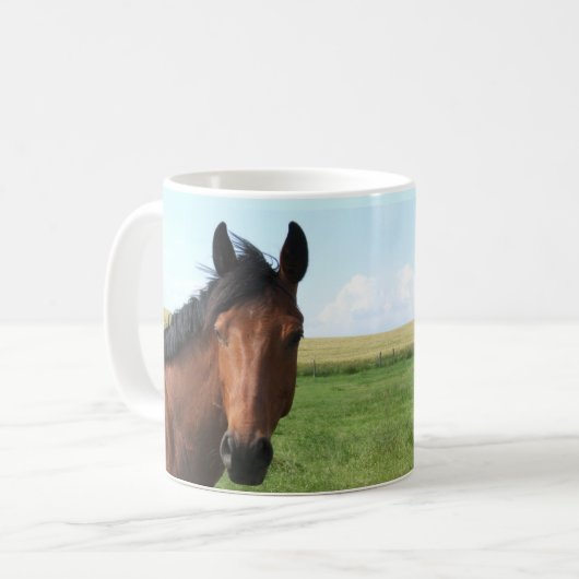 Bay Horse in Pasture Two-Tone Coffee Mok (Voorkant links)