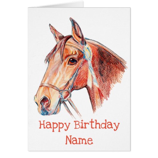 Bay Horse met Rosette Portret Happy Birthday (Voorkant)