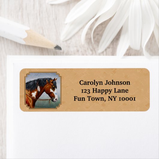 Bay Indian Pony Pinto Horse Tan Etiket (Insitu)