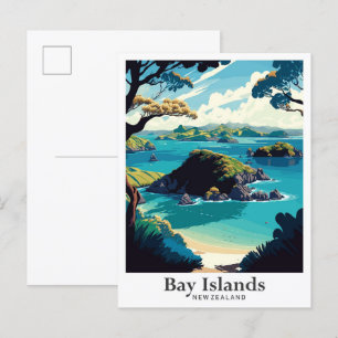 Bay Island Nieuw-Zeeland Vintage Travel Illustrati Briefkaart