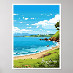 Bay Islands Nieuw-Zeeland Reizen illustratie Poster