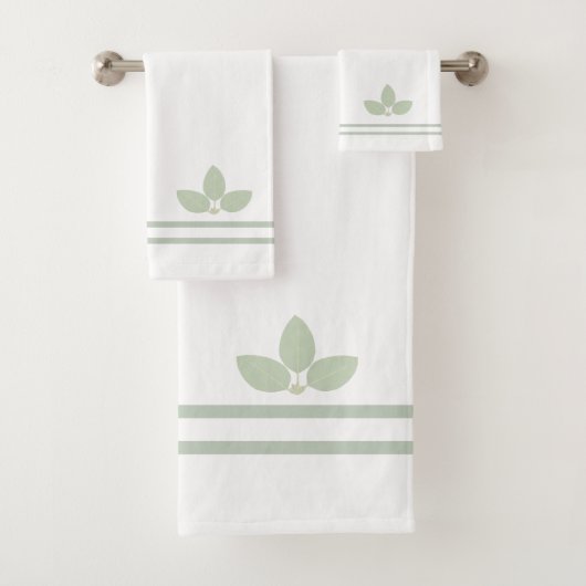 Bay Laurel Bladeren & Strepen op Wit Bad Handdoek (Insitu)