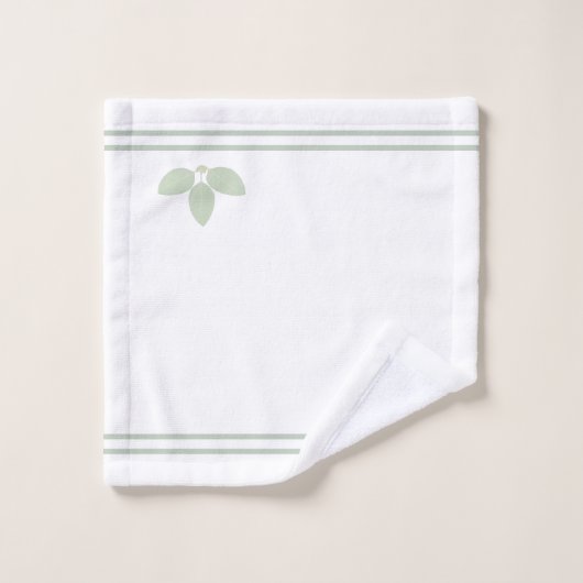 Bay Laurel Bladeren & Strepen op Wit Bad Handdoek (Wasdoekje)