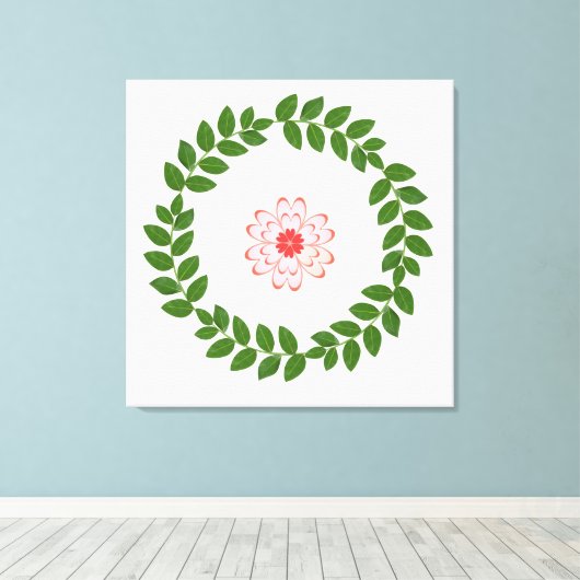 Bay Laurel Wreath & Heart Flower Mandala Canvas Afdruk (Insitu (Houten vloer))