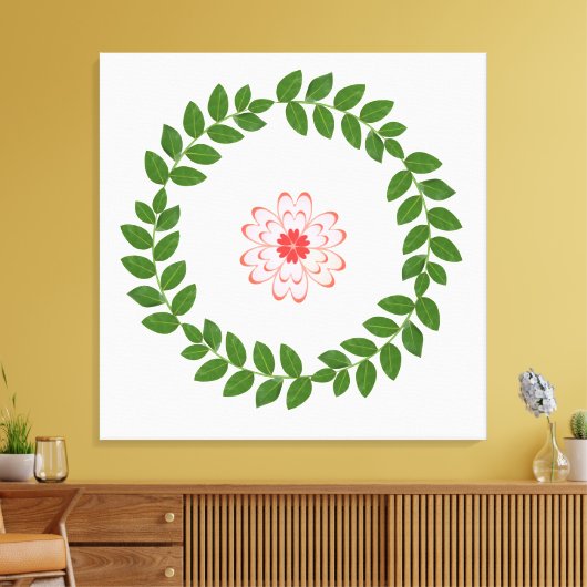 Bay Laurel Wreath & Heart Flower Mandala Canvas Afdruk (Insitu (Woonkamer))