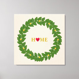 Bay Laurel Wreath, Heart Home & Gold Stippen Canvas Afdruk