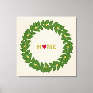 Bay Laurel Wreath, Heart Home & Gold Stippen Canvas Afdruk