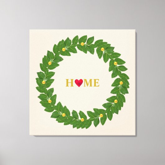 Bay Laurel Wreath, Heart Home & Gold Stippen Canvas Afdruk (Voorkant)