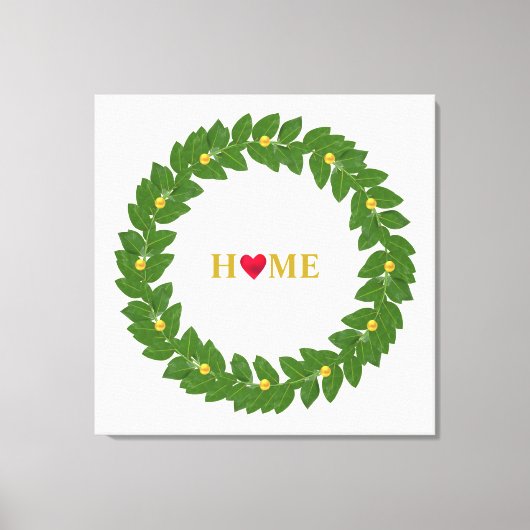 Bay Laurel Wreath, Heart Home & Gold Stippen Canvas Afdruk (Voorkant)