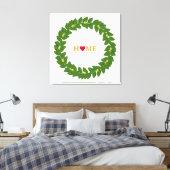 Bay Laurel Wreath, Heart Home & Gold Stippen Canvas Afdruk (Insitu (Slaapkamer))
