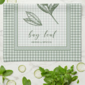 Bay Leaf Herb Kitchen Towel – Green Gingham Border Theedoek (Gevouwen)